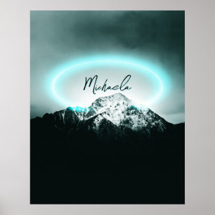 Affiche Monogramme de lumière de néon bleu mystérieux de m