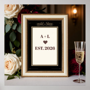 Affiche Monogramme de mariage avec cadre de laurier couron