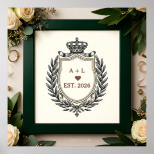 Affiche Monogramme de mariage classique avec blason de cou