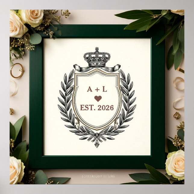 Affiche Monogramme de mariage classique avec blason de cou (Devant)