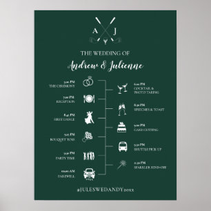 Affiche Monogramme de Mariage de golf Emerald Green