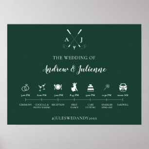 Affiche Monogramme de Mariage de golf Emerald Green