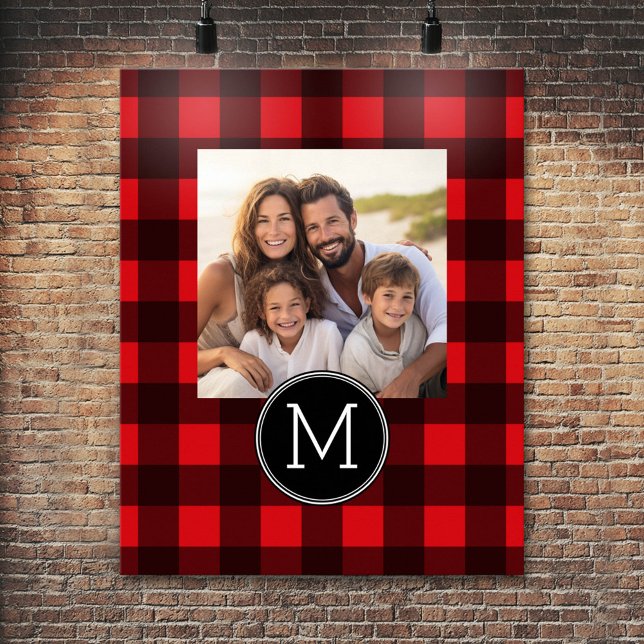 Affiche Monogramme de Motif de buffle rouge et noir rustiq (Personalized Poster - Add your photos and text)