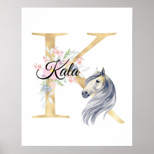 Affiche Monogramme de nom personnalisé avec lettre K et ch