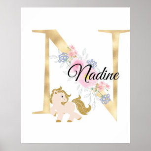 Affiche Monogramme de nom personnalisé avec poney