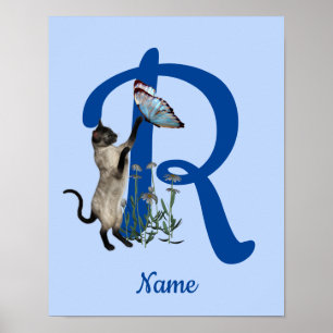 Affiche Monogramme de papillon de chat de Siamèse Nom R in