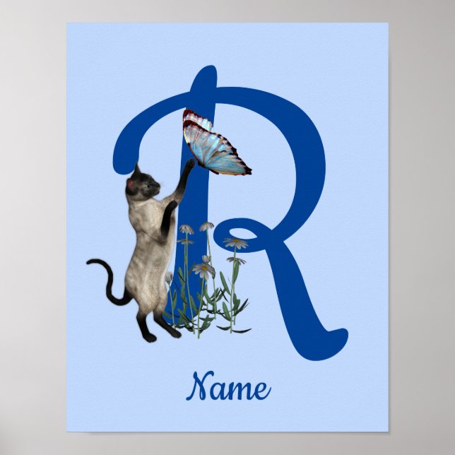 Affiche Monogramme de papillon de chat de Siamèse Nom R in (Devant)
