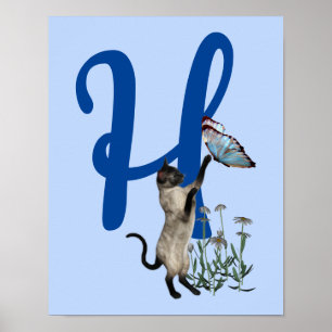 Affiche Monogramme de papillon de chats de Siamèse H initi