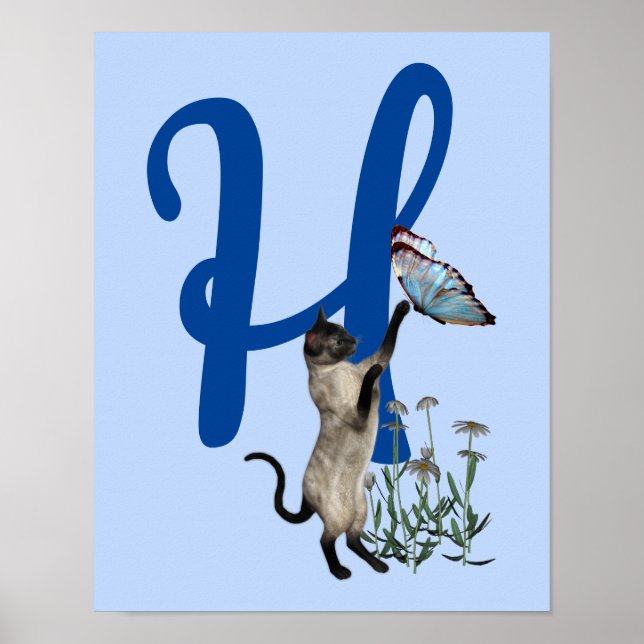 Affiche Monogramme de papillon de chats de Siamèse H initi (Devant)