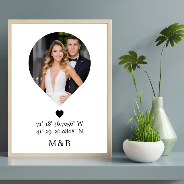 Affiche Monogramme de photo Cœur Romantique Coordonnées Mo (Créateur téléchargé)