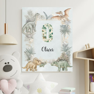 Affiche Monogramme de prénom personnalisé Dinosaure O Pépi