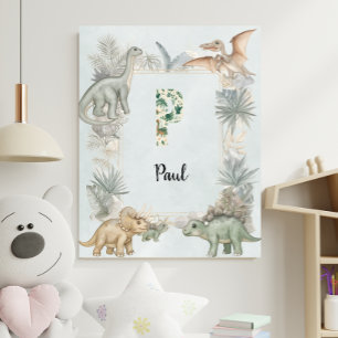Affiche Monogramme de prénom personnalisé Dinosaure P Noun