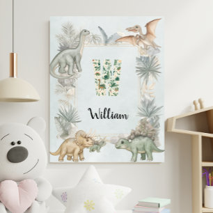 Affiche Monogramme de prénom personnalisé Dinosaure pour c