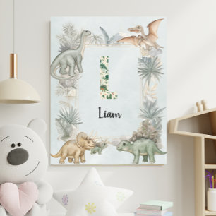 Affiche Monogramme de prénom personnalisé Dinosaure pour l