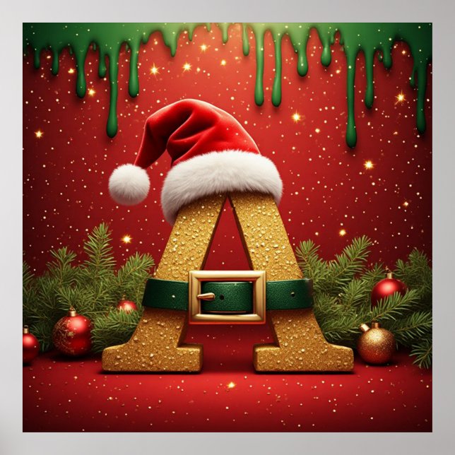 Affiche Monogramme de Santa A pour les cadeaux de Noël (Devant)