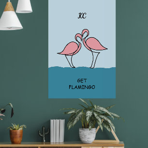 Affiche Monogramme Deux Flamants roses roses sur la citati