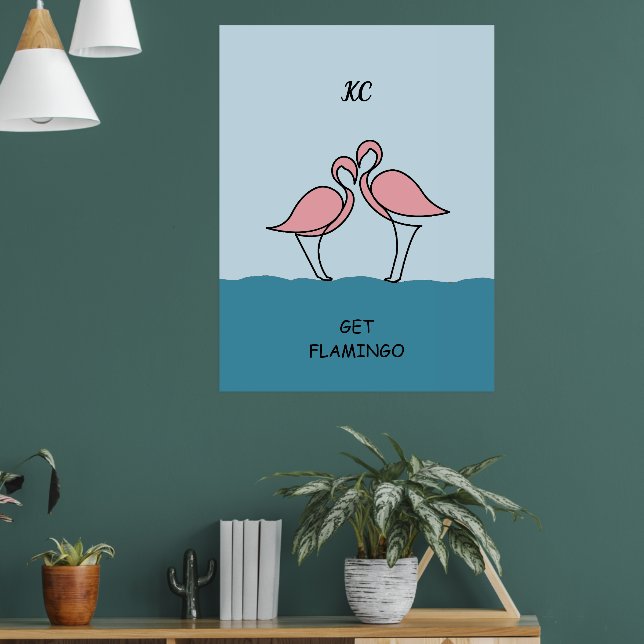 Affiche Monogramme Deux Flamants Roses sur la Citation de  (Salon 1)