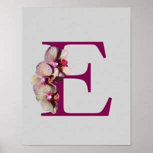 Affiche Monogramme élégant d'orchidée initiale E personnal