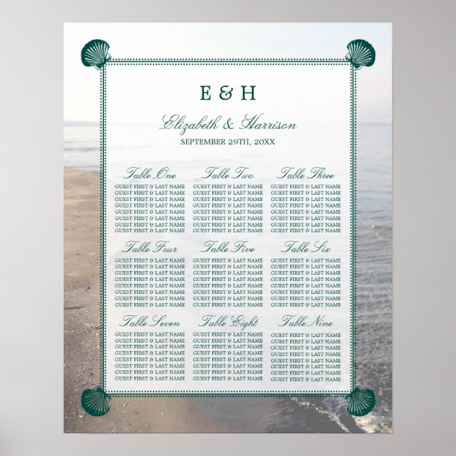 Affiche Monogramme élégant et mariage Turquoise sur la pla (Devant)