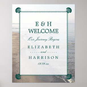 Affiche Monogramme élégant et mariage Turquoise sur la pla