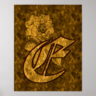 Affiche Monogramme Élégant Initiale E Fleur de Pivoine en