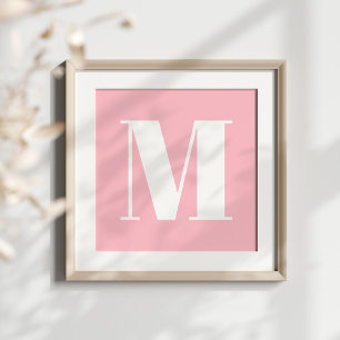 Affiche Monogramme élégant rose et blanc