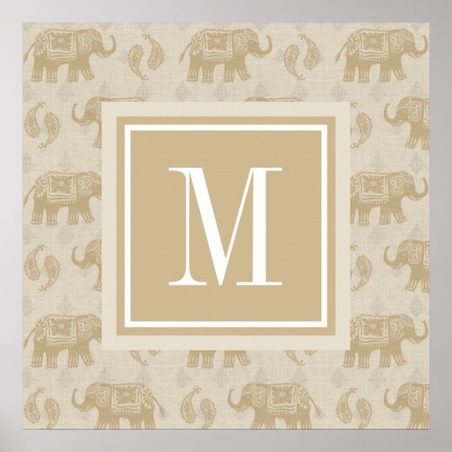 Affiche Monogramme | Elephant Khaki Motif de caravane (Devant)