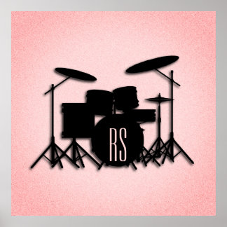 Affiche Monogramme Ensemble de musique Design rose