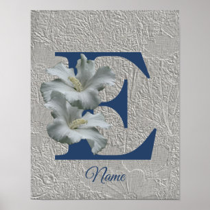 Affiche Monogramme Fleur d'Hibiscus Initiale E Votre Nom