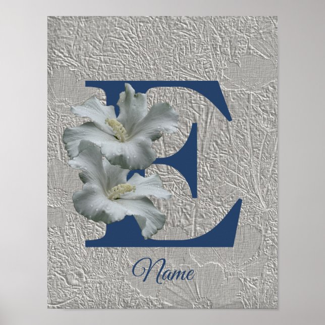 Affiche Monogramme Fleur d'Hibiscus Initiale E Votre Nom  (Devant)