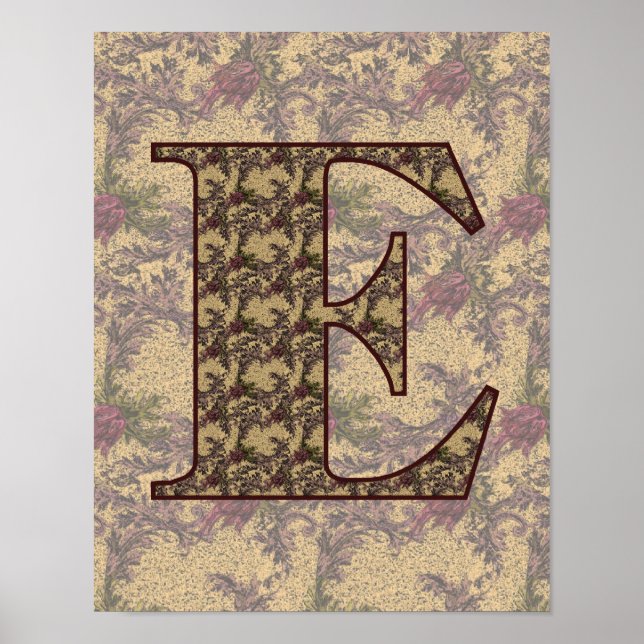 Affiche Monogramme floral initial E élégant (Devant)