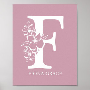 Affiche Monogramme floral lettre F Nom Nurserie Moderne 