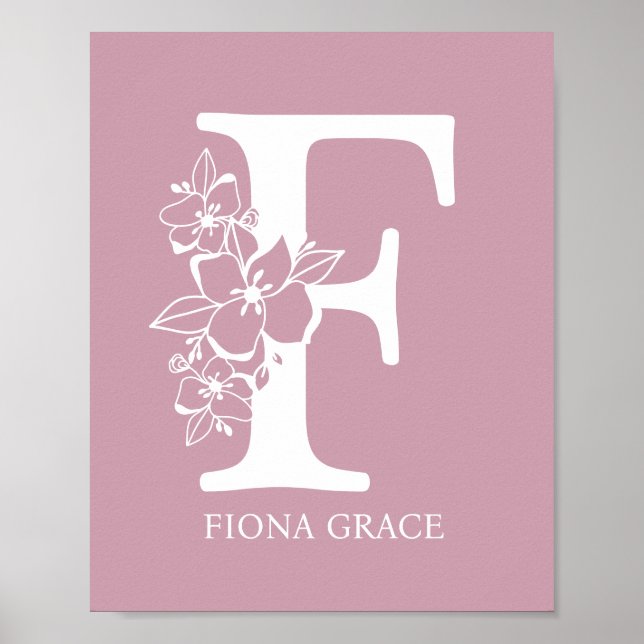 Affiche Monogramme floral lettre F Nom Nurserie Moderne  (Devant)