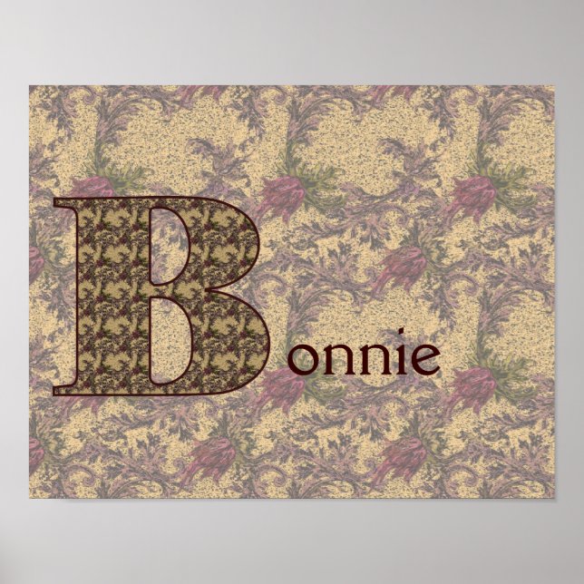 Affiche Monogramme Floral Votre Nom Initial B Élégant (Devant)