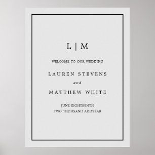 Affiche Monogramme gris clair simple Mariage élégant