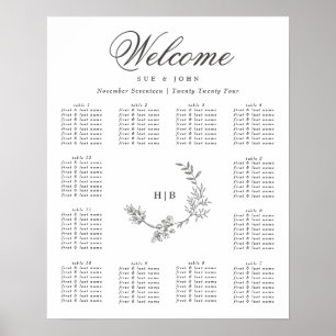 Affiche Monogramme gris foncé classique Mariage floral