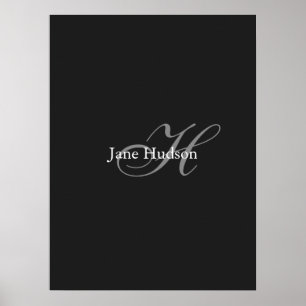 Affiche Monogramme gris noir simple cadeau spécial simple