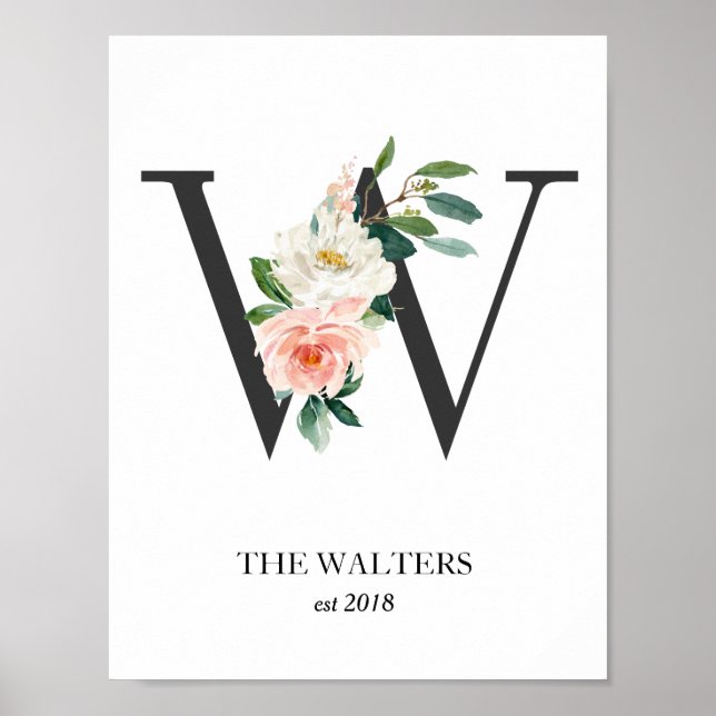 Affiche Monogramme Imprimer, Lettre W, Cadeau Mariage, Pép (Devant)