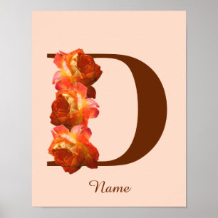 Affiche Monogramme initial D personnalisé Rose orange