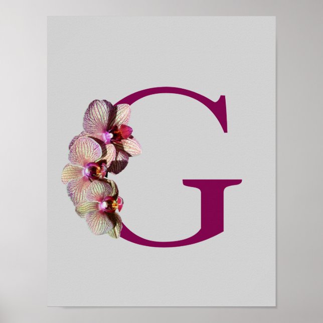 Affiche Monogramme Initial Élégant Orchidée G Personnalisé (Devant)