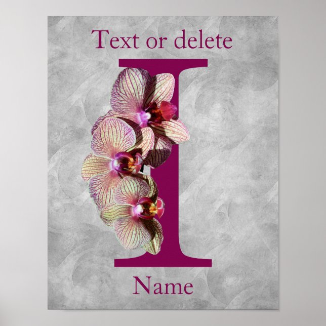 Affiche Monogramme Initial Élégant Orchidée I Personnalisé (Devant)