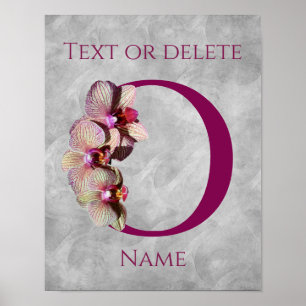 Affiche Monogramme Initial Élégant Orchidée O Personnalisé
