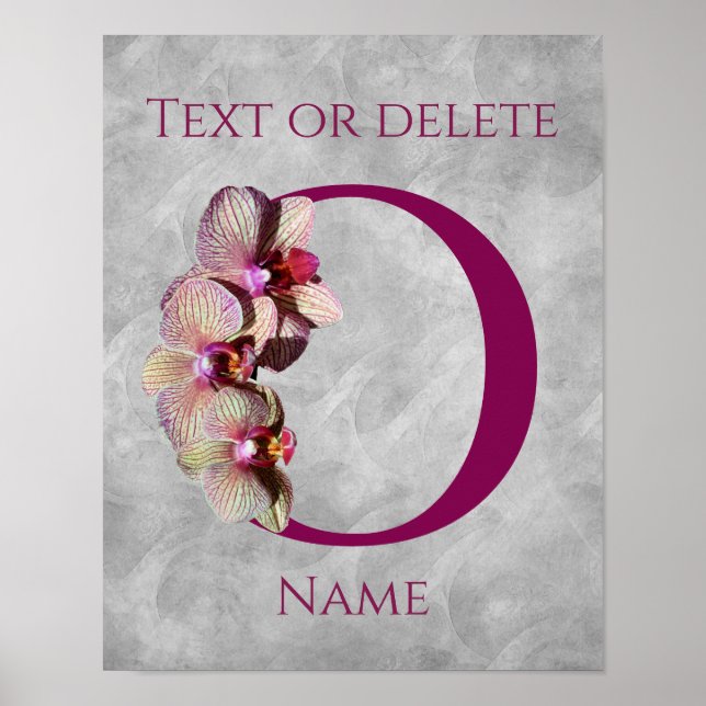 Affiche Monogramme Initial Élégant Orchidée O Personnalisé (Devant)