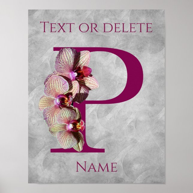 Affiche Monogramme Initial Élégant Orchidée P Personnalisé (Devant)