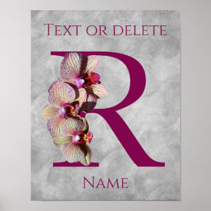 Affiche Monogramme Initial Élégant Orchidée R Personnalisé