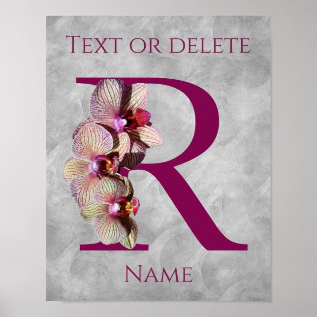 Affiche Monogramme Initial Élégant Orchidée R Personnalisé (Devant)