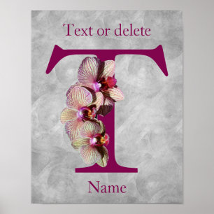Affiche Monogramme Initial Élégant Orchidée T Personnalisé