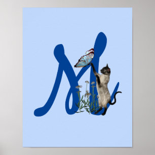 Affiche Monogramme initial M de papillon de chat de Siamès