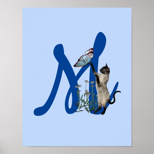 Affiche Monogramme initial M de papillon de chat de Siamès (Devant)