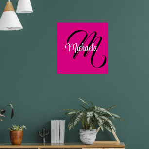 Affiche Monogramme initial minimaliste moderne nom rose ch